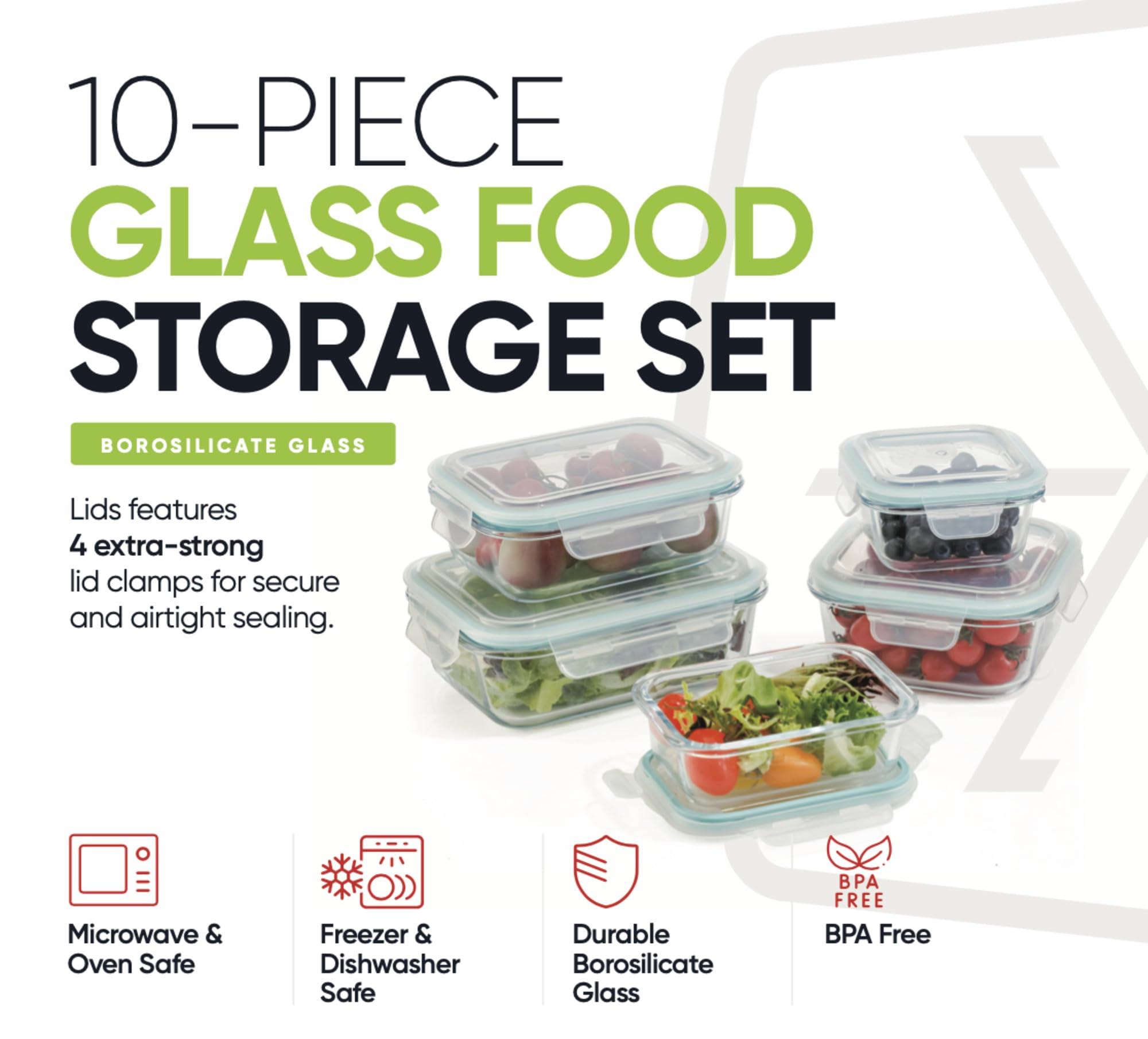 20-Piece Glass Food Storage Containers with Airtight Locking Lids (10 Containers + 10 Lids)-4