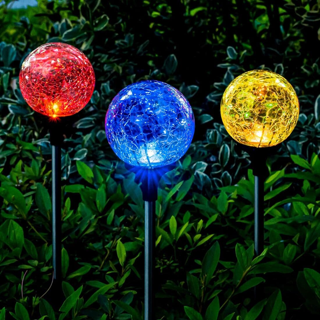 Solar Crackle Ball Tall Stake Lights Set-0