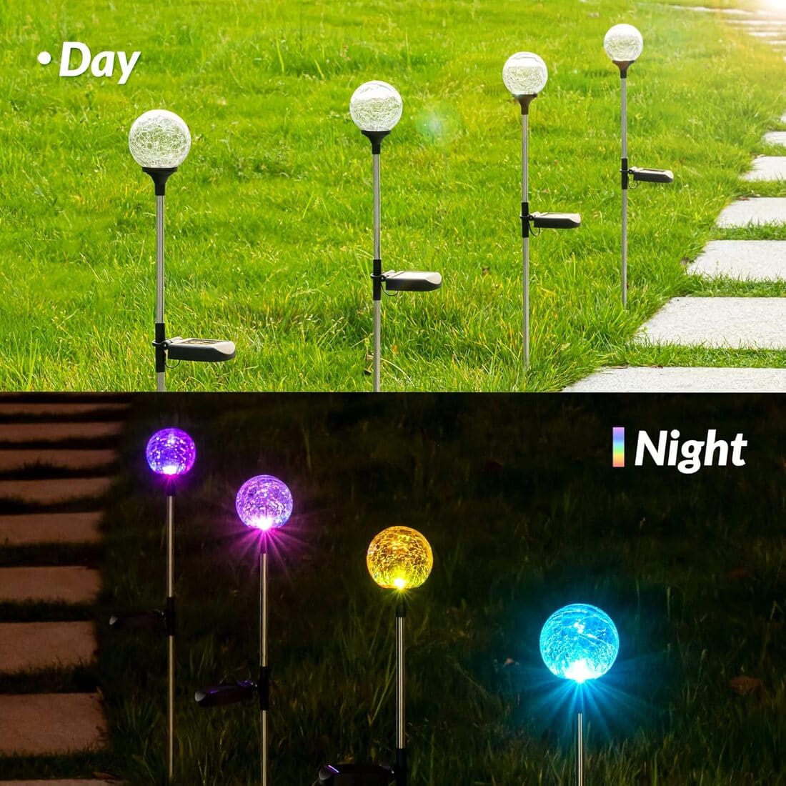 Solar Crackle Ball Tall Stake Lights Set-3