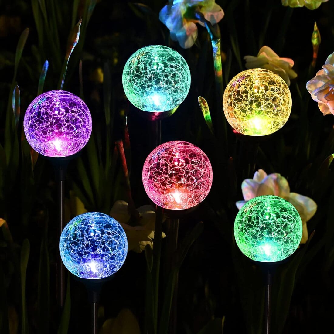 Solar Crackle Ball Tall Stake Lights Set-1