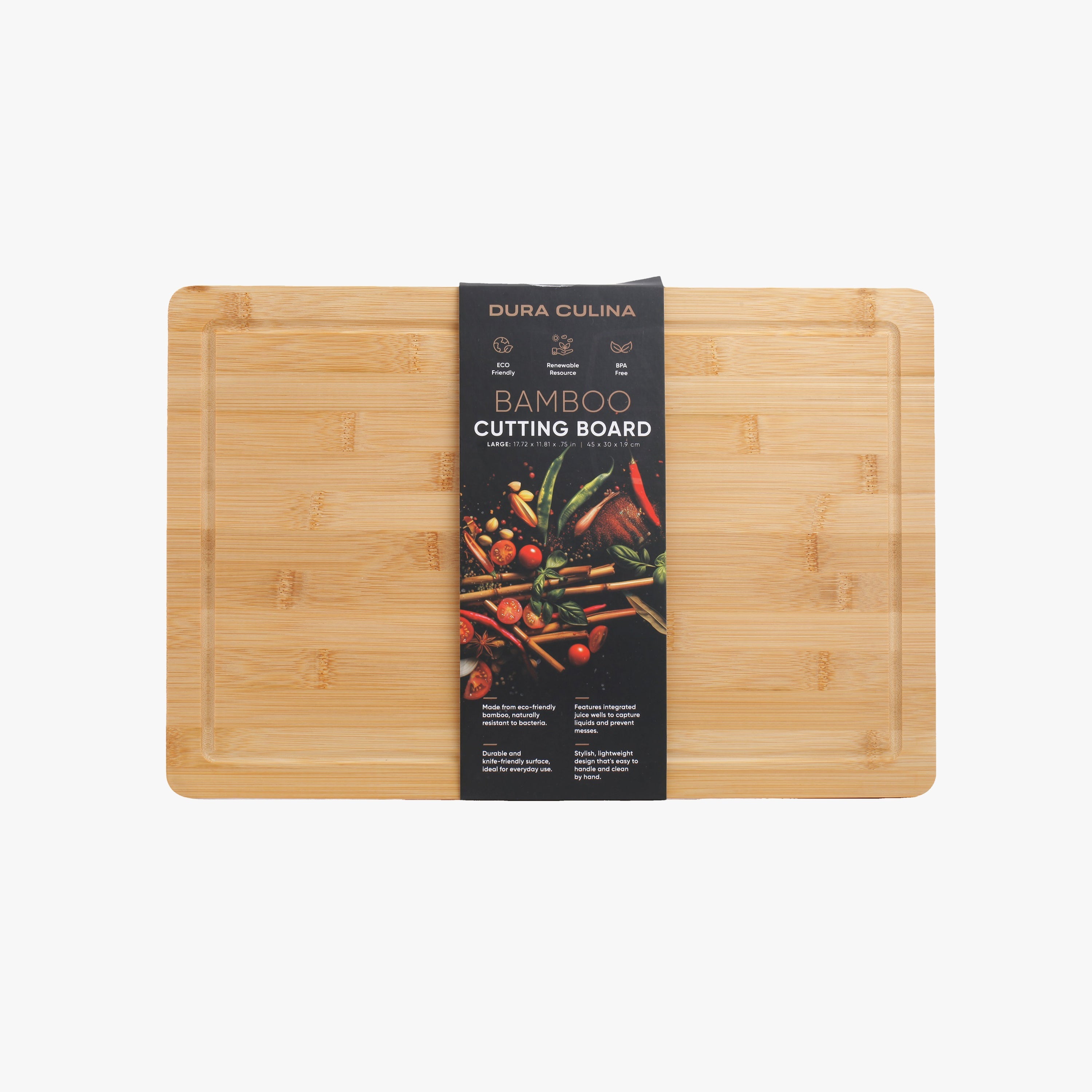 Bamboo Wood Cutting Board: Large – (17.75” x 11.8”)  Durable, Eco-Friendly Chopping Board-0