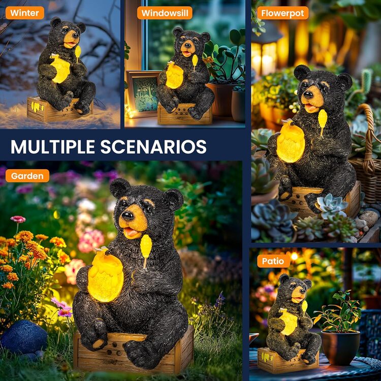 Gigalumi Solar Bear Garden Statue Decor Lights Gift for Mom, Grandma(1 Pack)-1