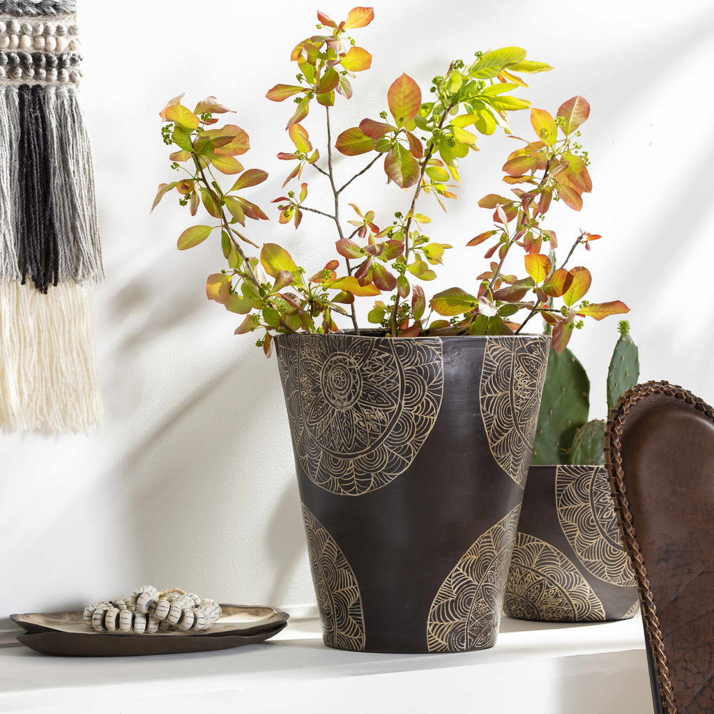 Hearst Terracotta Geometric Black Planter-1